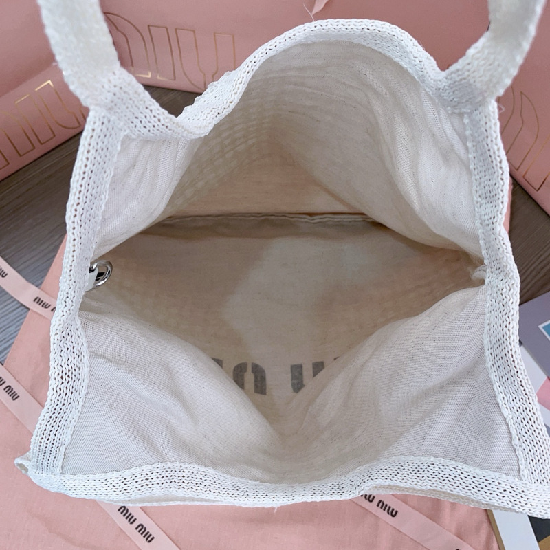 MIU MIU IVY Raffia-effect and Linen Bag