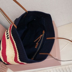 MIU MIU Raffia-effect Woven Tote Bag