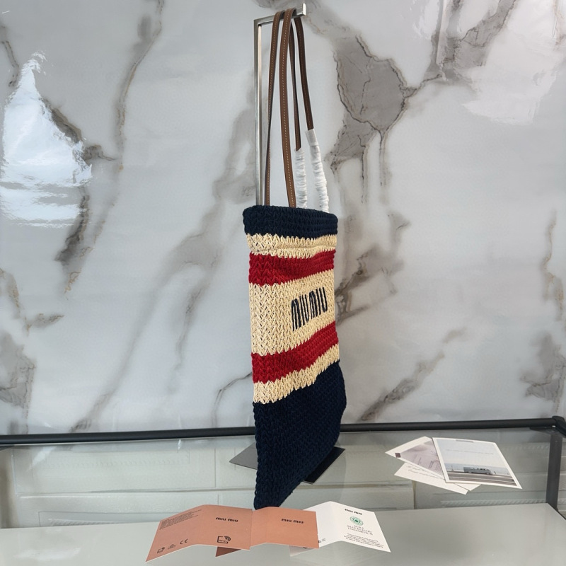 MIU MIU Raffia-effect Woven Tote Bag