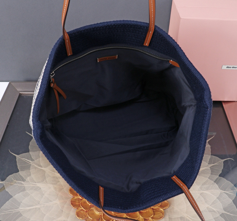 MIU MIU Raffia-effect Woven Tote Bag