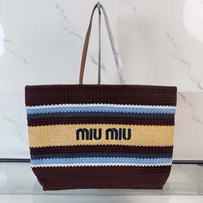 MIU MIU Raffia-effect Woven Tote Bag