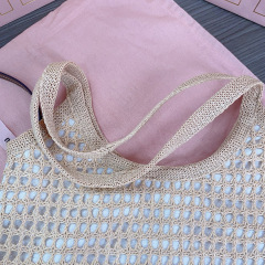 MIU MIU IVY Raffia-effect and Linen Bag