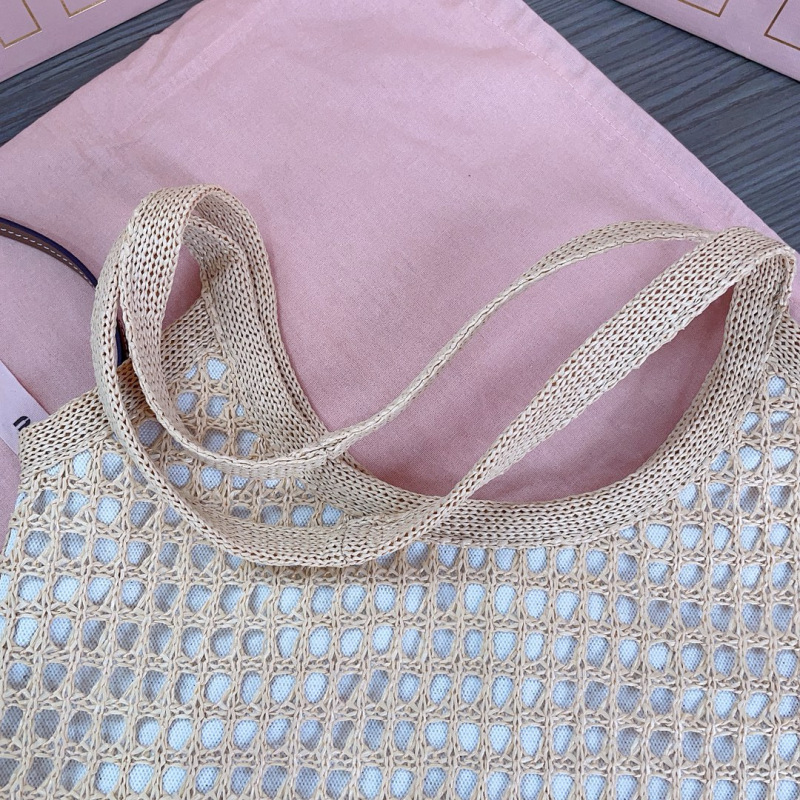 MIU MIU IVY Raffia-effect and Linen Bag