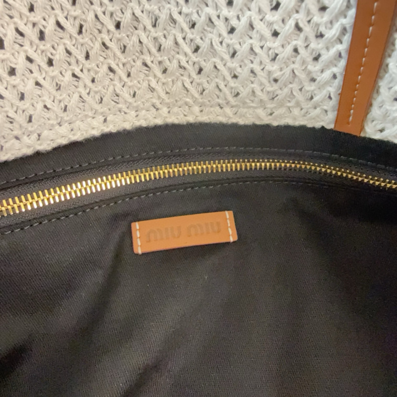 MIU MIU Raffia-effect Woven Tote Bag