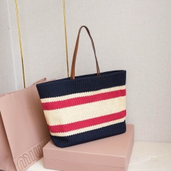 MIU MIU Raffia-effect Woven Tote Bag