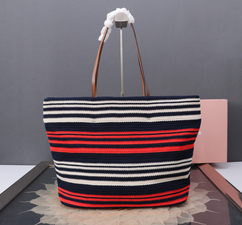 MIU MIU Raffia-effect Woven Tote Bag