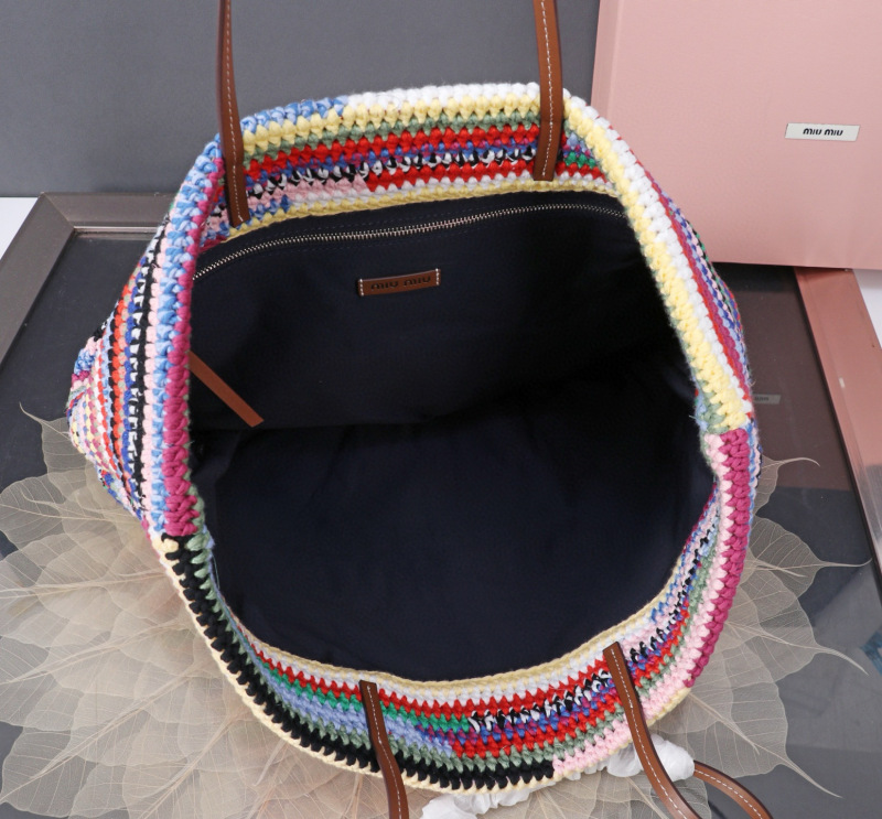 MIU MIU Raffia-effect Woven Tote Bag