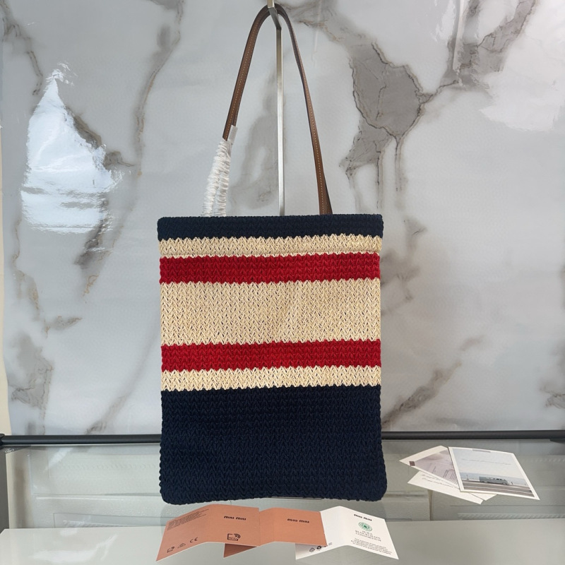 MIU MIU Raffia-effect Woven Tote Bag