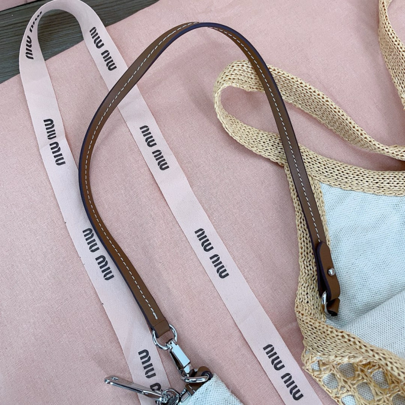 MIU MIU IVY Raffia-effect and Linen Bag