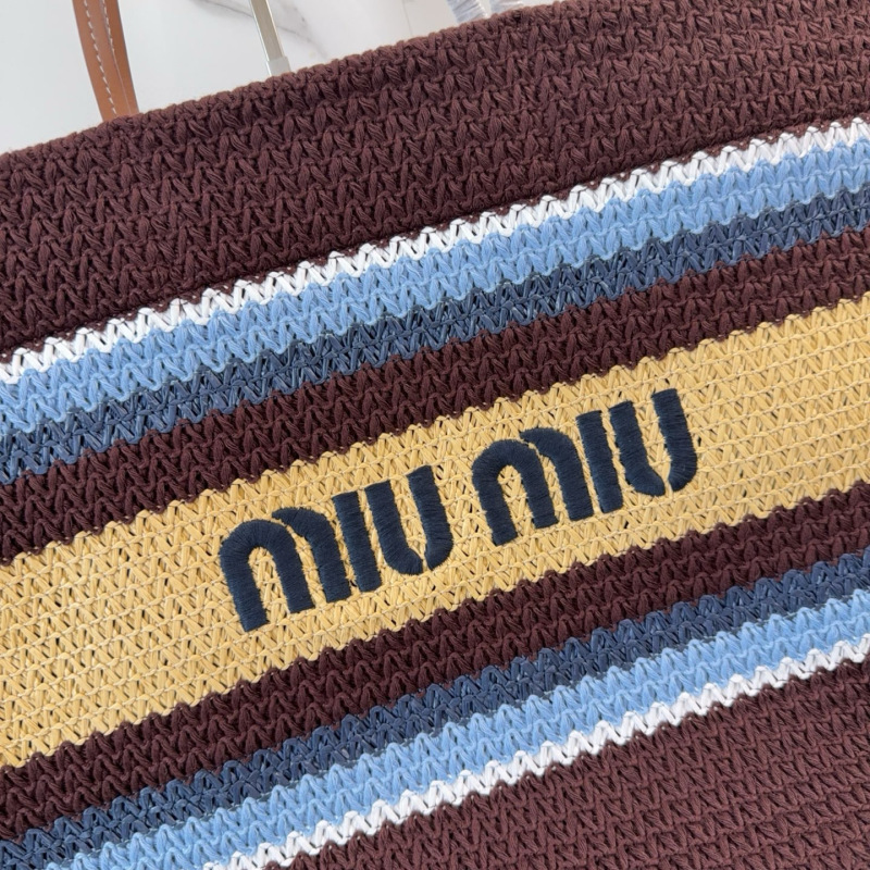 MIU MIU Raffia-effect Woven Tote Bag
