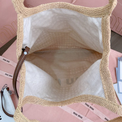 MIU MIU IVY Raffia-effect and Linen Bag