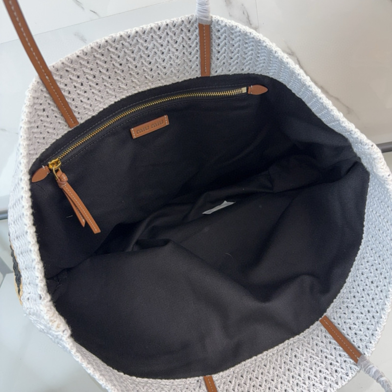 MIU MIU Raffia-effect Woven Tote Bag