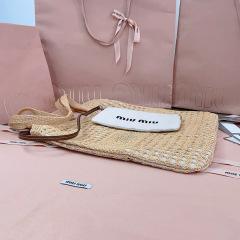 MIU MIU IVY Raffia-effect and Linen Bag