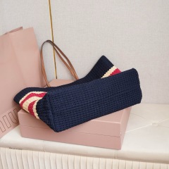 MIU MIU Raffia-effect Woven Tote Bag
