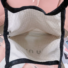 MIU MIU IVY Raffia-effect and Linen Bag