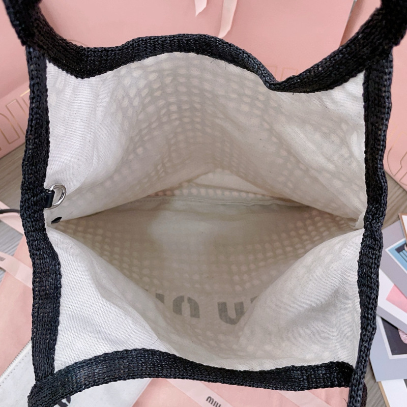 MIU MIU IVY Raffia-effect and Linen Bag