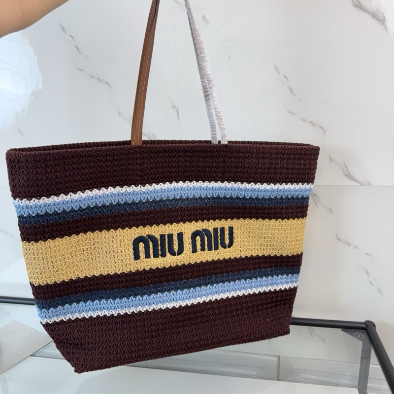 MIU MIU Raffia-effect Woven Tote Bag