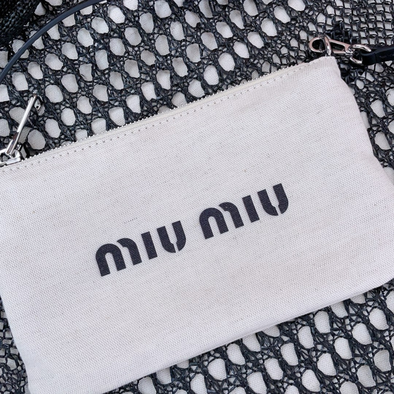 MIU MIU IVY Raffia-effect and Linen Bag