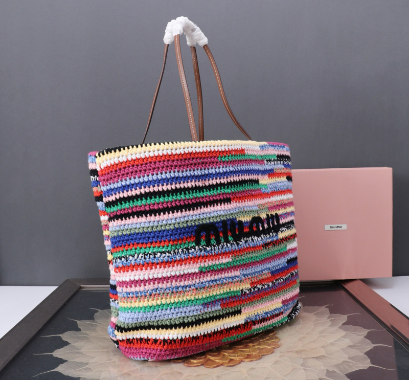 MIU MIU Raffia-effect Woven Tote Bag