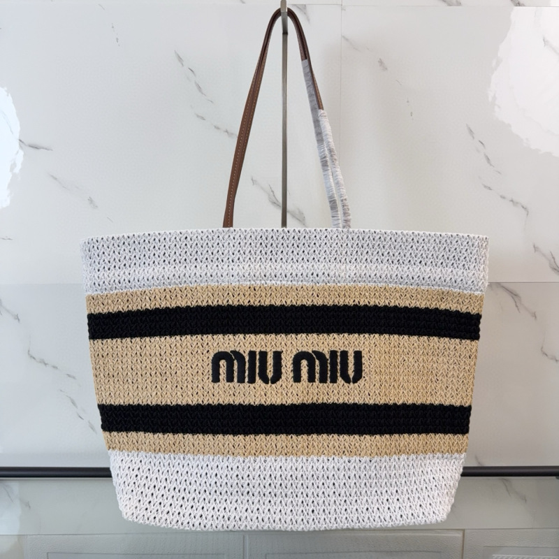 MIU MIU Raffia-effect Woven Tote Bag