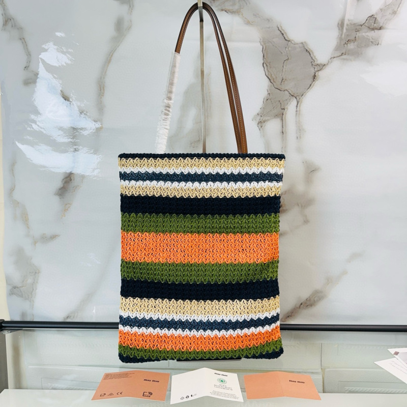 MIU MIU Raffia-effect Woven Tote Bag