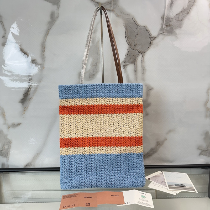 MIU MIU Raffia-effect Woven Tote Bag