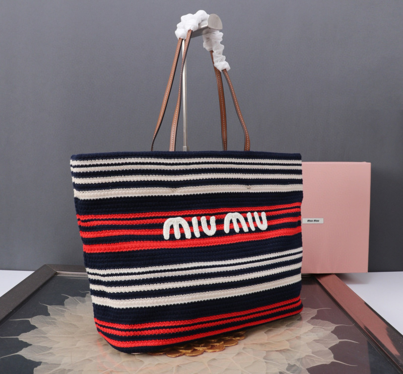 MIU MIU Raffia-effect Woven Tote Bag