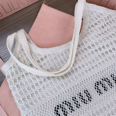MIU MIU IVY Raffia-effect and Linen Bag