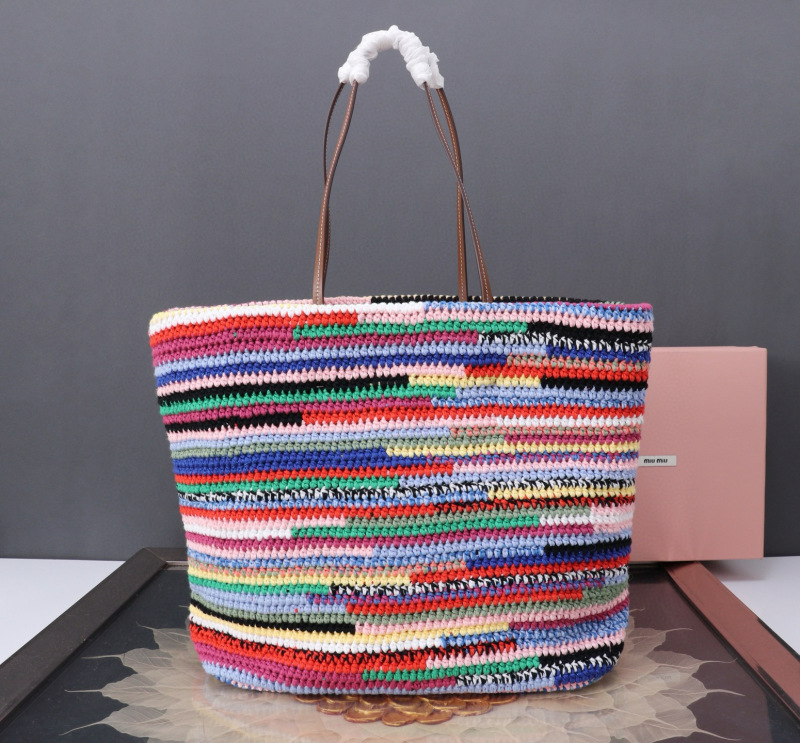 MIU MIU Raffia-effect Woven Tote Bag