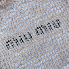 MIU MIU IVY Raffia-effect and Linen Bag