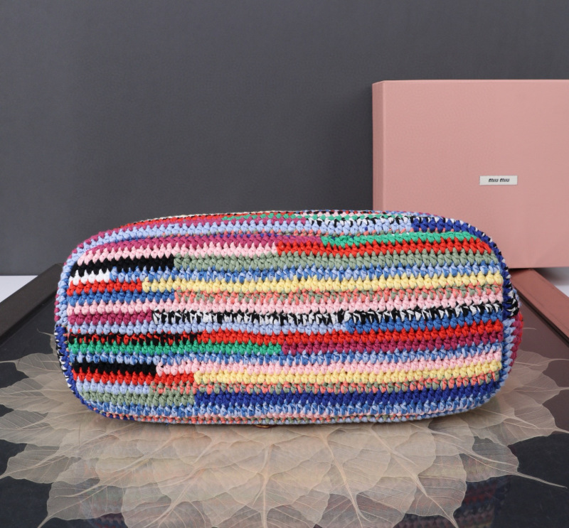 MIU MIU Raffia-effect Woven Tote Bag