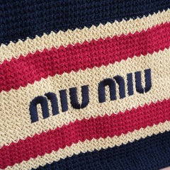 MIU MIU Raffia-effect Woven Tote Bag