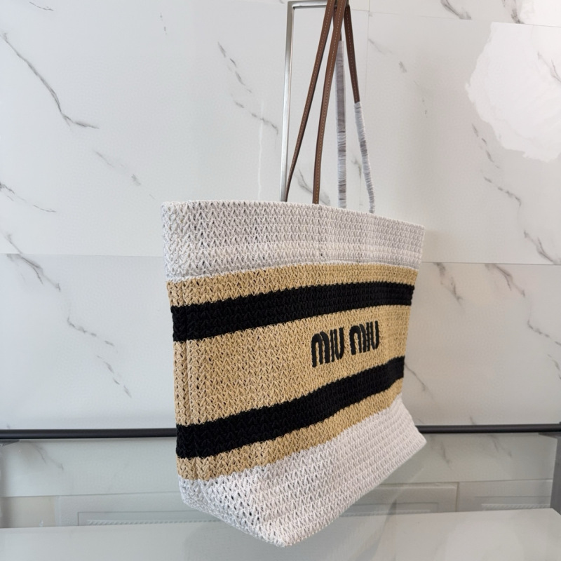 MIU MIU Raffia-effect Woven Tote Bag