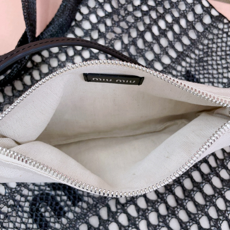 MIU MIU IVY Raffia-effect and Linen Bag