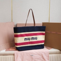 MIU MIU Raffia-effect Woven Tote Bag