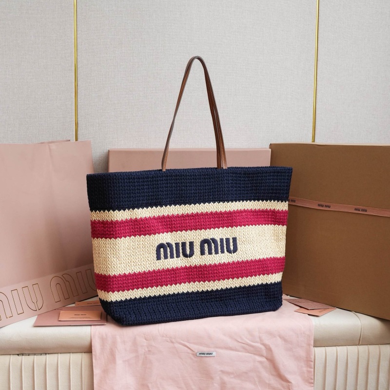 MIU MIU Raffia-effect Woven Tote Bag