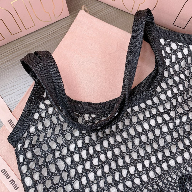 MIU MIU IVY Raffia-effect and Linen Bag