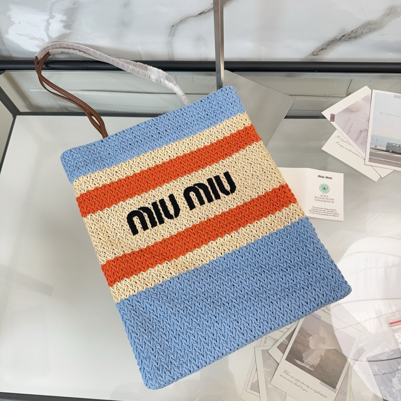 MIU MIU Raffia-effect Woven Tote Bag