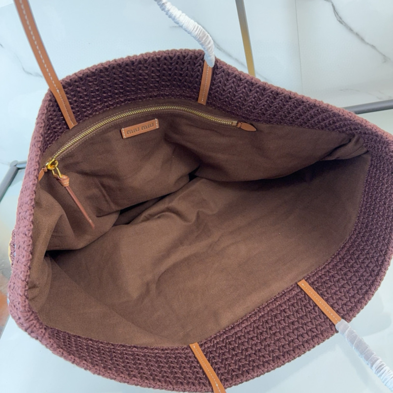 MIU MIU Raffia-effect Woven Tote Bag