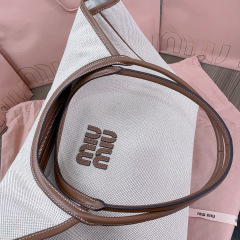 MIU MIU Ivy Canvas And Leather Tote Bag