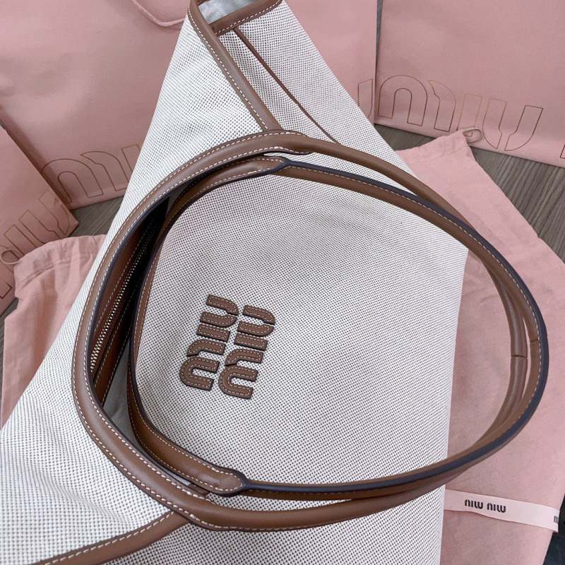 MIU MIU Ivy Canvas And Leather Tote Bag
