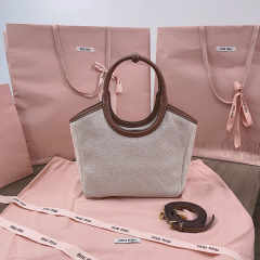 MIU MIU Ivy Canvas And Leather Tote Bag