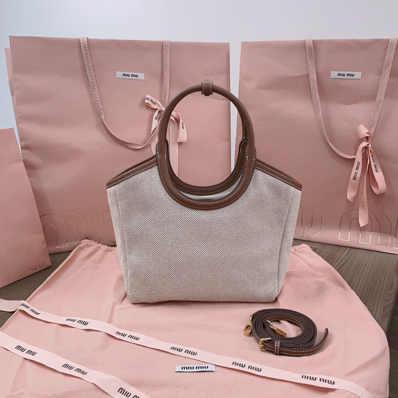 MIU MIU Ivy Canvas And Leather Tote Bag