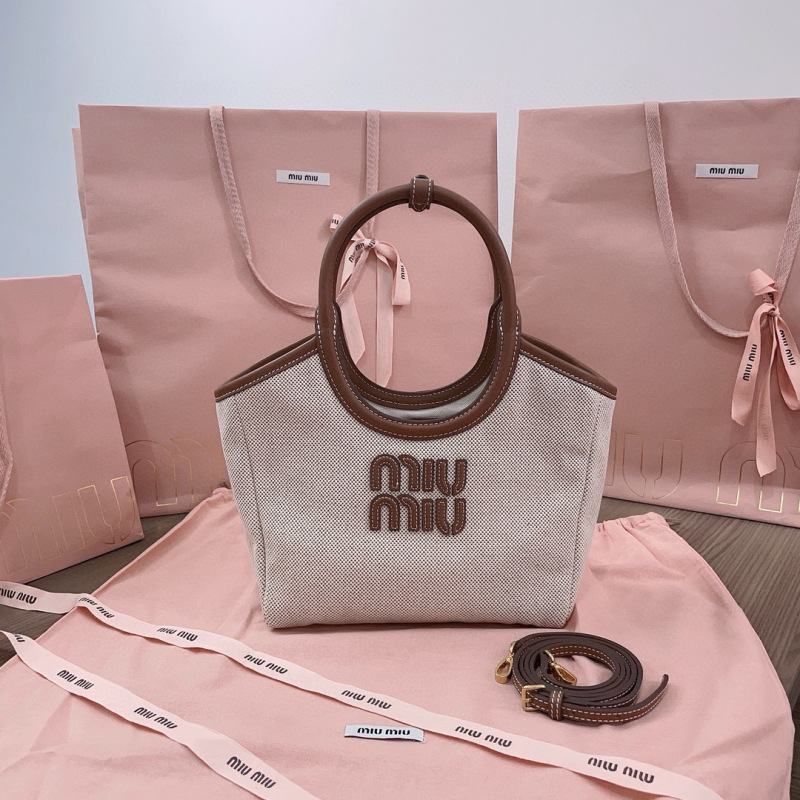 MIU MIU Ivy Canvas And Leather Tote Bag