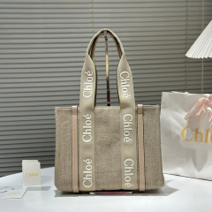 CHLOÉ WOODY TOTE BAG IN LINEN