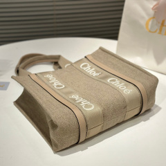 CHLOÉ WOODY TOTE BAG IN LINEN