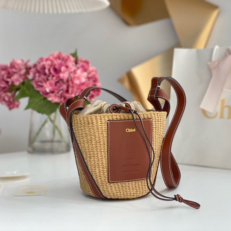 CHLOÉ SMALL WOODY BASKET IN NATURAL FIBERS