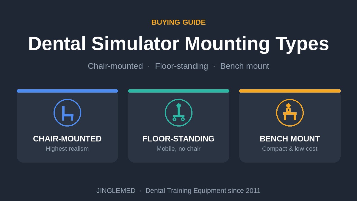 dental simulator mounting types &mdash; chair-mounted, floor-standing and bench mount compared