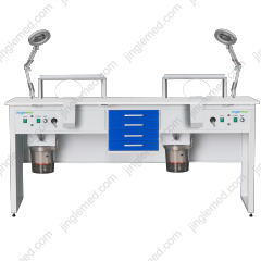 Front view of the JG-J2 double-station dental lab workstation