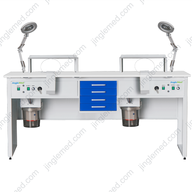 Front view of the JG-J2 double-station dental lab workstation